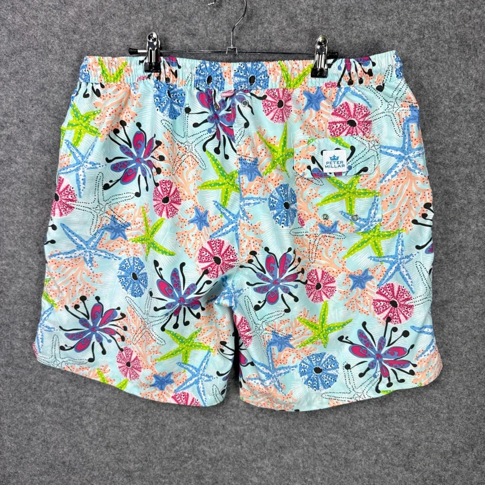 Peter Millar Swim Trunks XL Blue Starfish Coral Print Mesh Lined Board Shorts